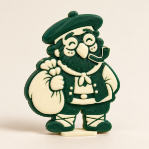 Figura de Olentzero en relieve 3D, impresión en verde oscuro y marfil