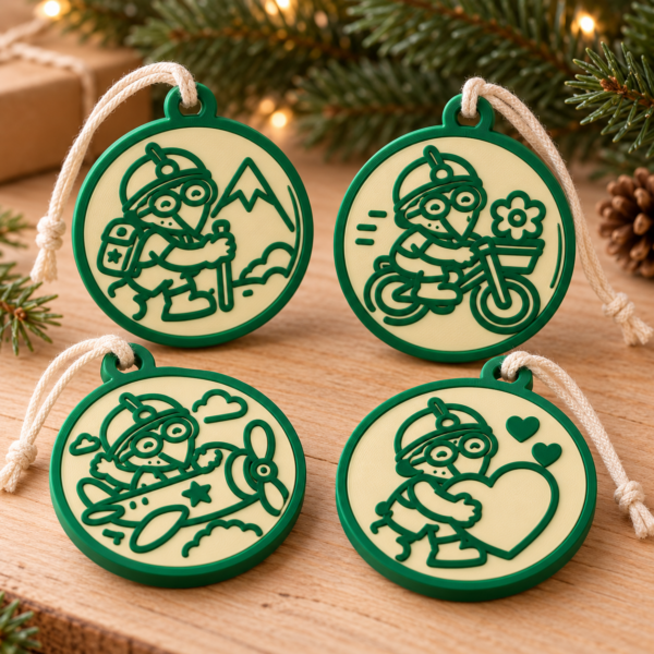 Pack conceptual de cuatro adornos navideños de Satortxu en relieve 3D